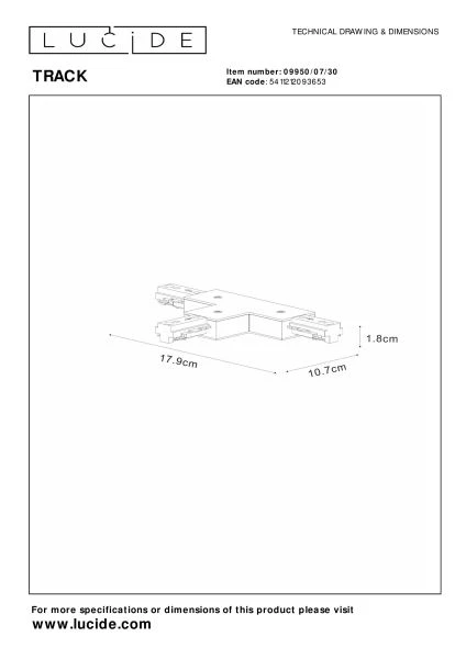 Lucide TRACK T-koppelstuk - 1-fase Railsysteem / Railverlichting - Zwart (Uitbreiding) - technisch